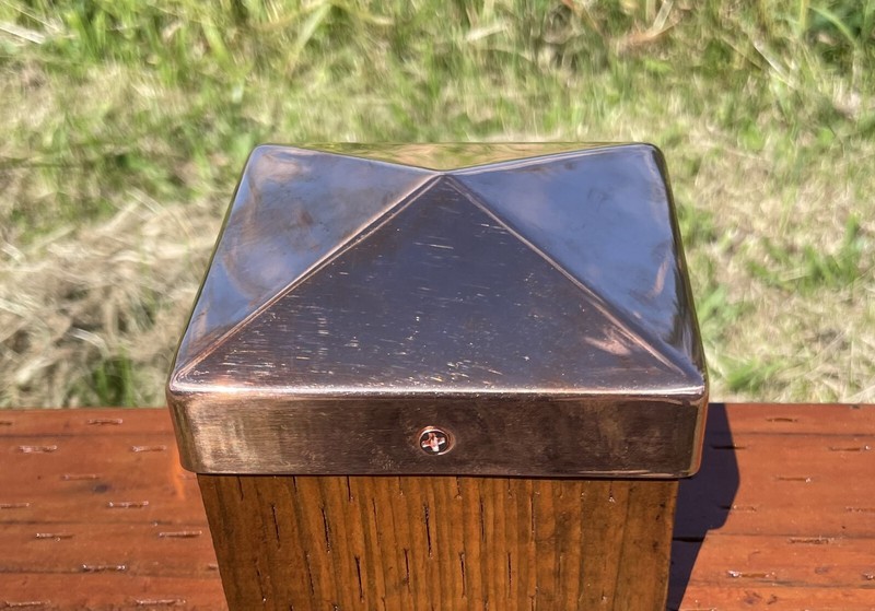 3.5x3.5 Inch Solid Copper Post Cap Fence Post Cap Pyramid Decking Caps w Screws gallery