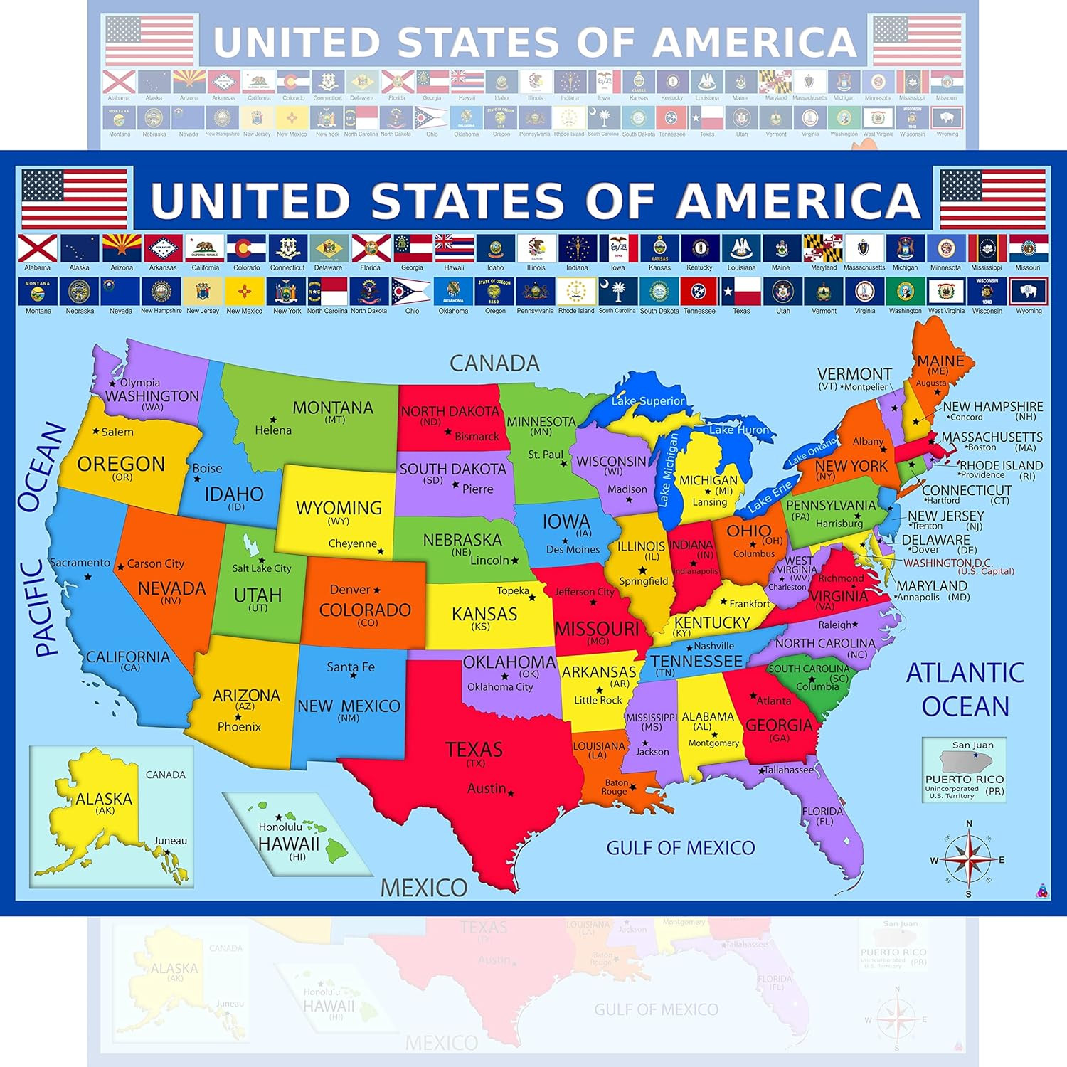 United States Map with State Flags Poster - Laminated 14X19.5 In. - Educational gallery