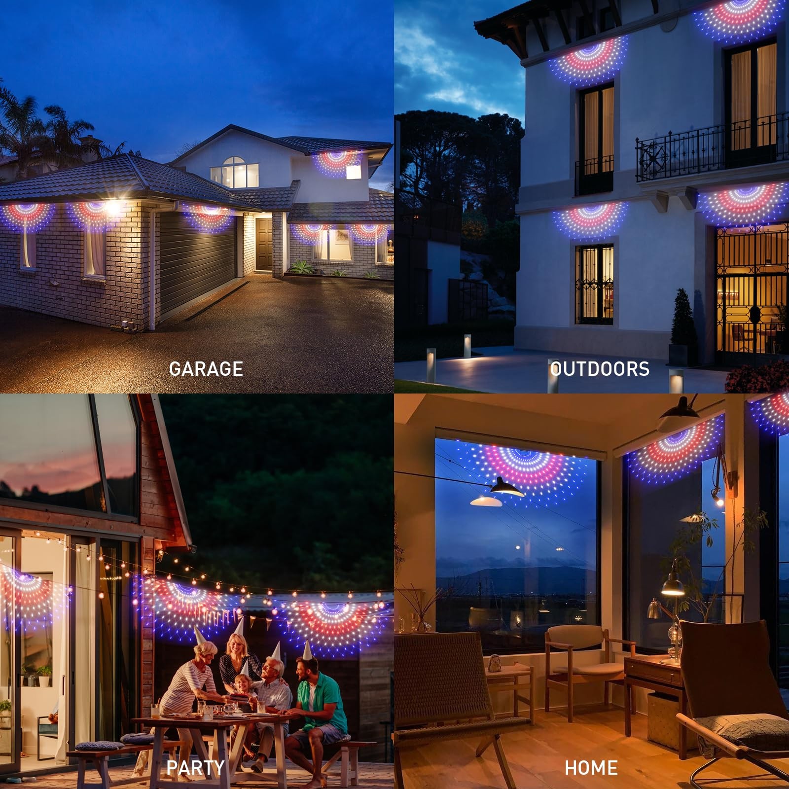 3 Pack 150 LED American Flag Banner Lights,Super Bright USA Half Fan Flag String gallery
