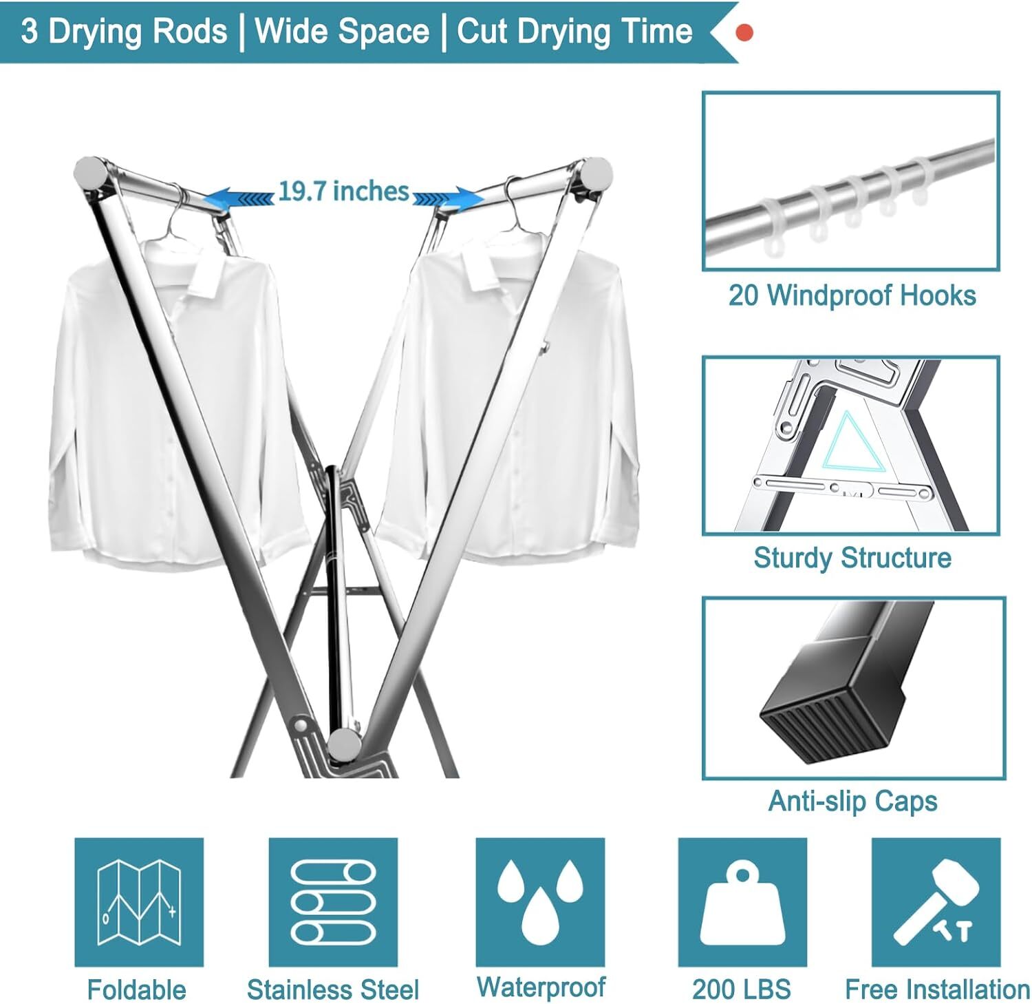 79-Inch Stainless Steel Hanger, Adjustable, Space-Saving, with 20 Hooks gallery