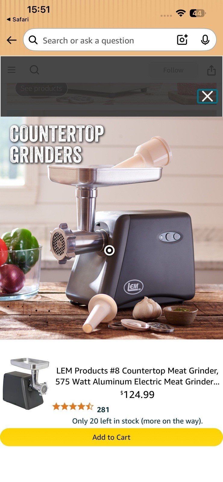 #8 575 Watt Countertop Grinder LEM gallery