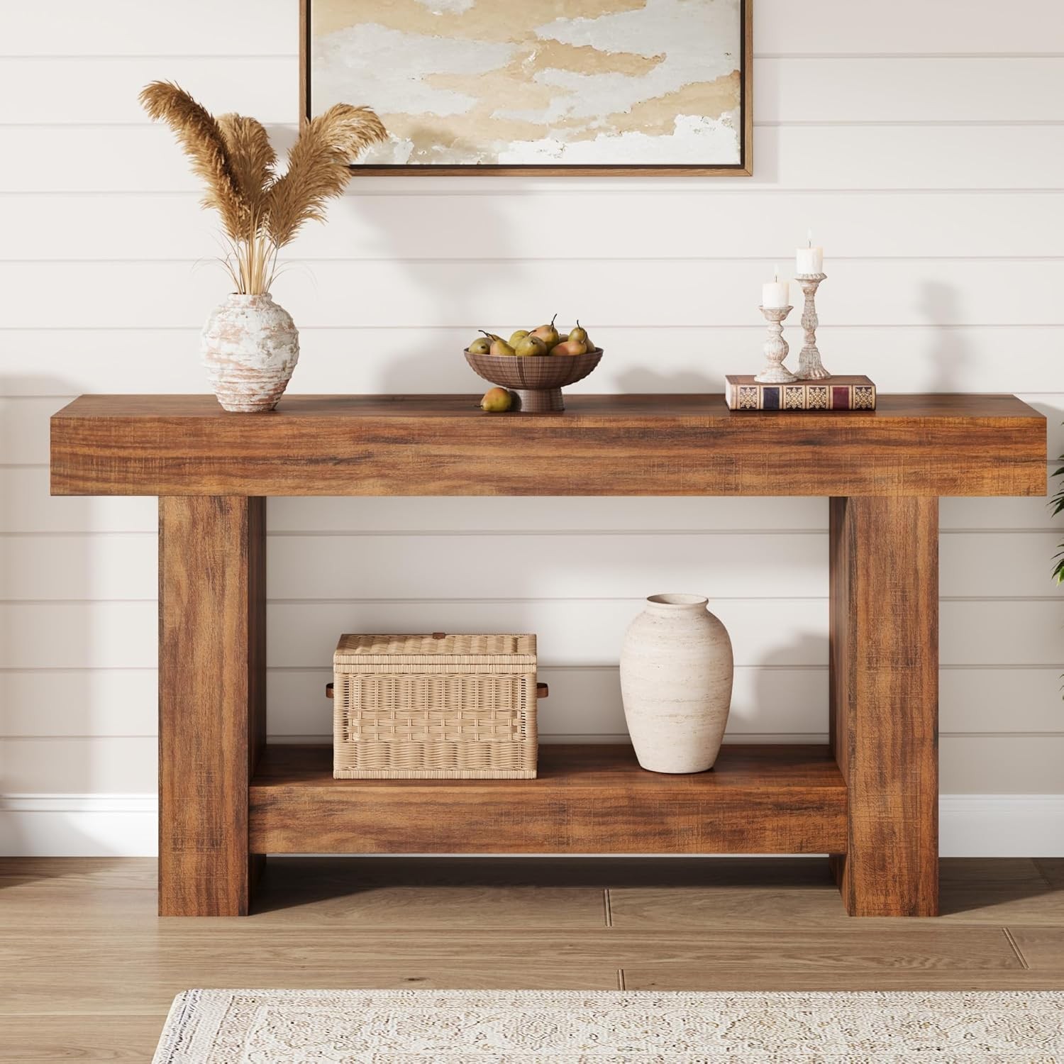 63 in Farmhouse Wood Console Table, 2-Tier Large Sofa Table for Living Room gallery