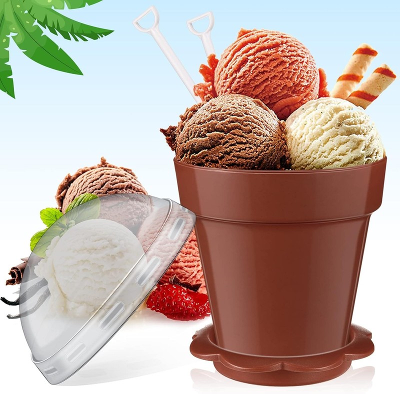 100 Pack Flowerpot Dessert Cup Plastic Cake Cups W/ Lid Shovel Spoon Bottom Tray gallery