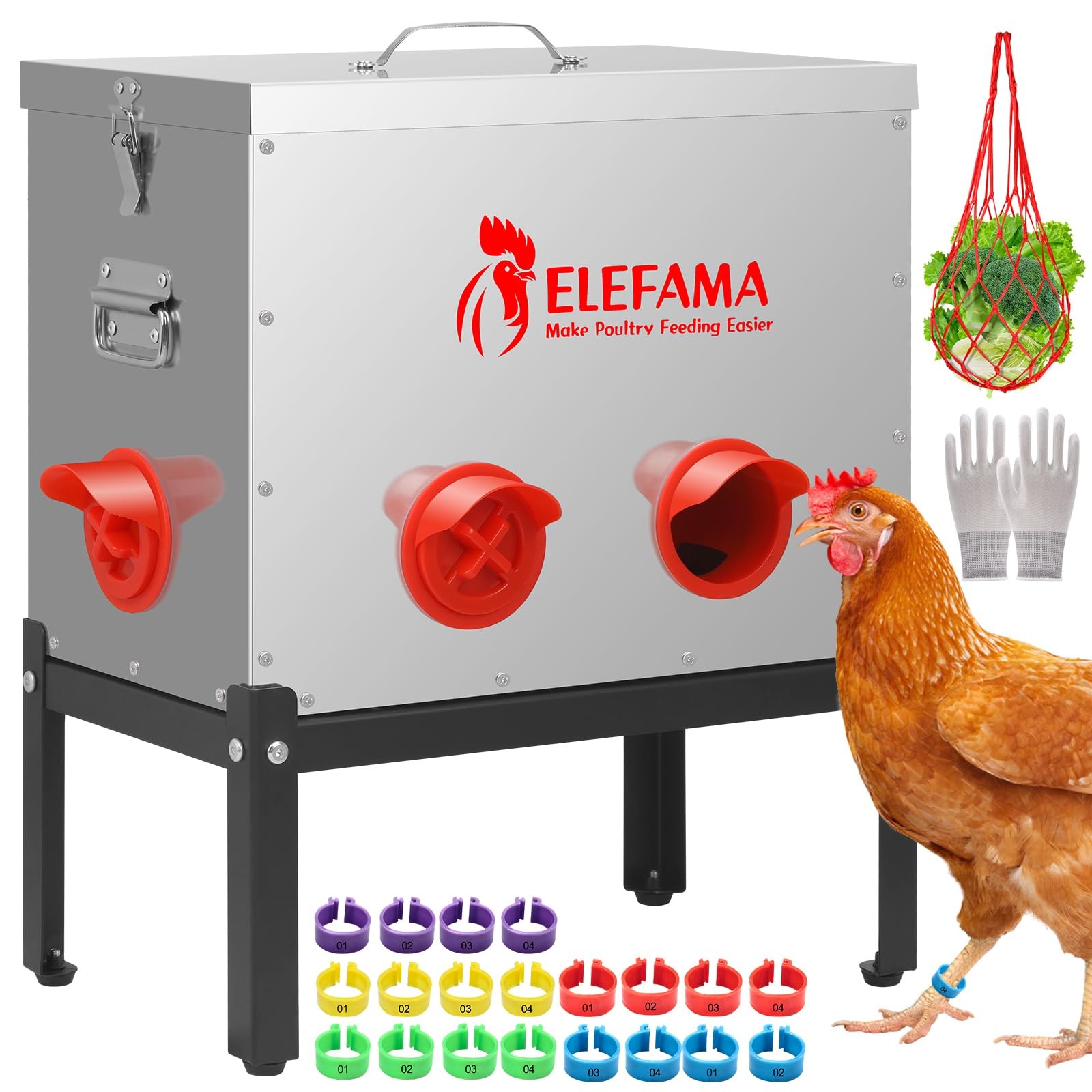 45 LB Automatic Chicken Feeder Metal Kit with Legs Locking Lid 6 45LB, Silver gallery
