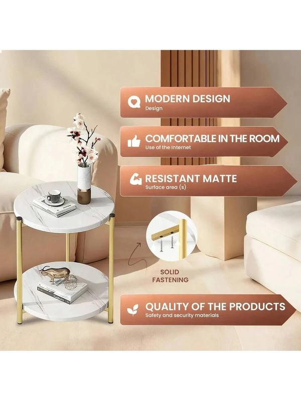 Double-Tier Round Side Table Minimalist Coffee Table Indoor/Outdoor gallery