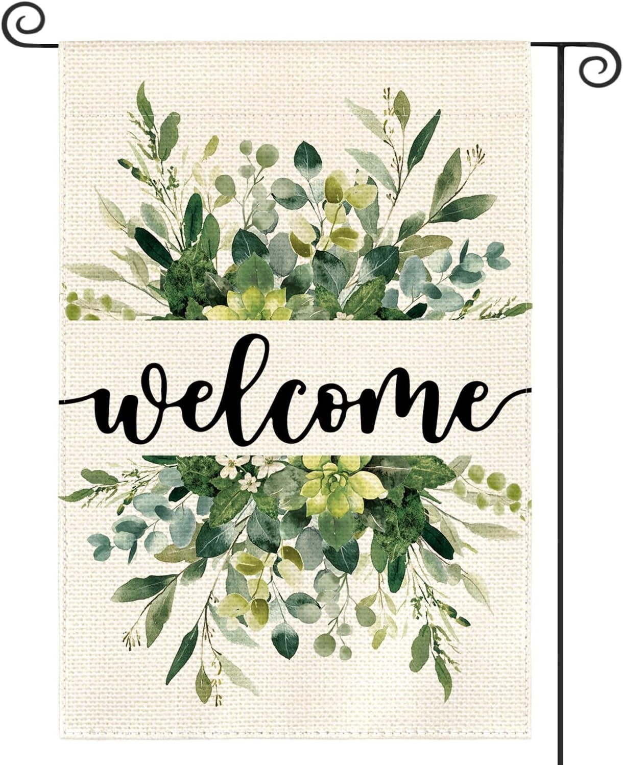 AVOIN Spring Summer Floral Welcome Garden Flag 12x18in Double Sided Eucalyptus gallery
