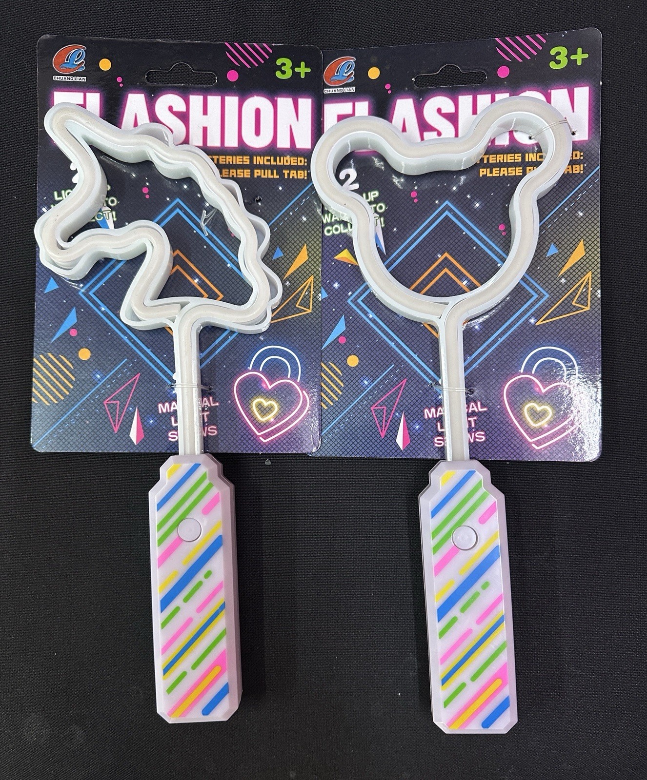 2 PCS Neon Rainbow Multicoloured Flashing Heart Love Star Kids Glow Sticks gallery