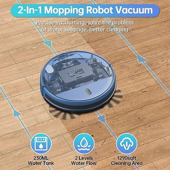 ZCWA Robot Vacuum Cleaner Robotic Vacuum and Mop Combo Compatible BR151 - Blue gallery