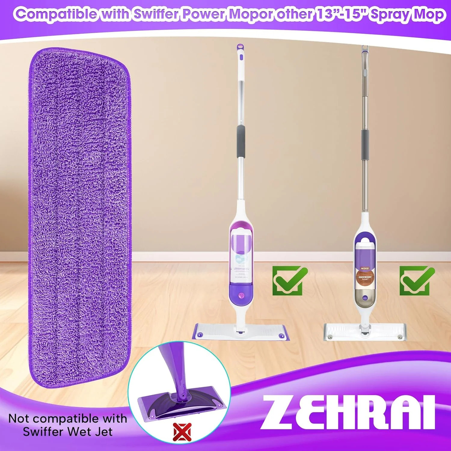 6 Pack Reusable Microfiber Mop Pads for Swiffer PowerMop, 13-16 Inch Spray Mop R gallery