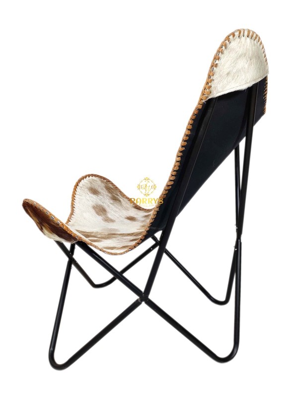 Butterfly Chair Goat Hide Rustic Openable Leather Stool Natural Fur Ottoman gallery