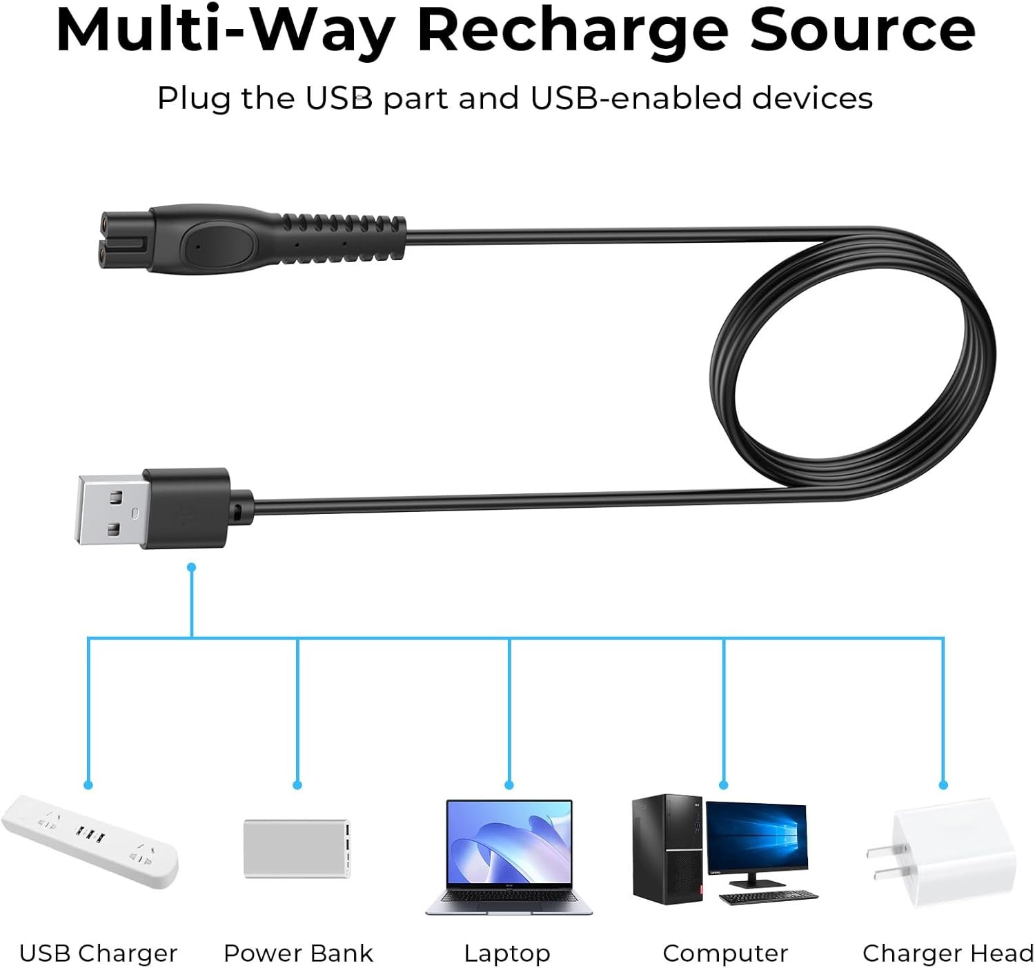 Charging Cable for Philips Sonicare Cordless Power Flosser 3000 Black gallery