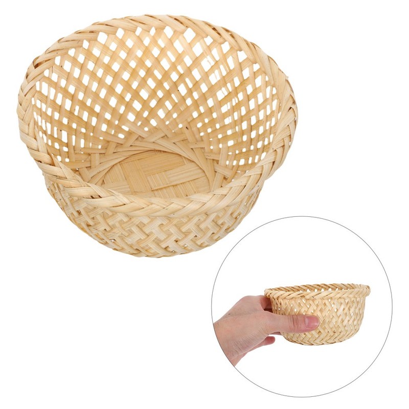 2 Pcs Small Storage Decorative Basket Bamboo Wicker Woven Vegetable gallery