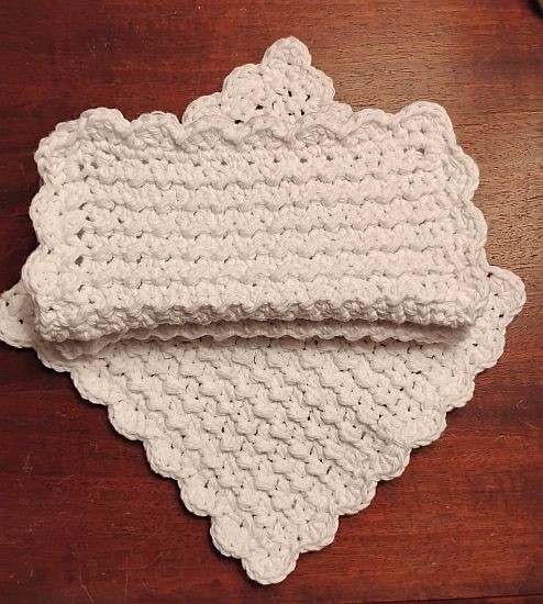 Hand Crocheted Dishcloth 100% Cotton Set of 3 - White gallery