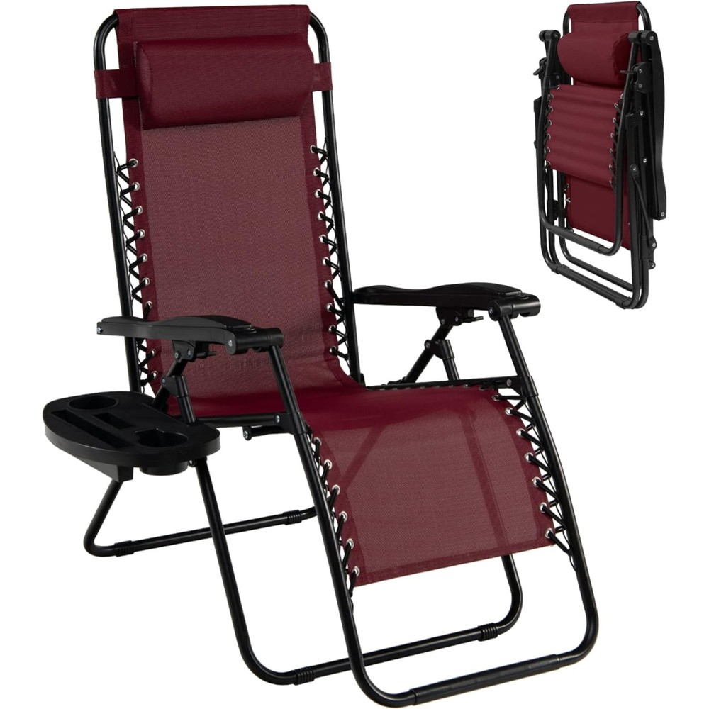 Zero Gravity Lounge Chairs, 160°Adjustable Folding Recliner w/Pillow and Cup ...