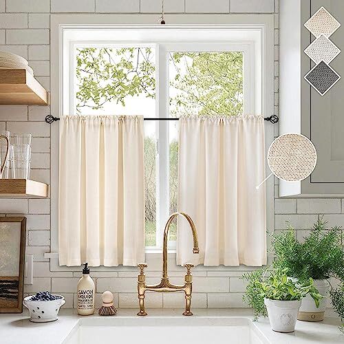 Kitchen Curtains 54 X 36 Inches Length Long,Linen Burlap Tier Rod Pocket gallery