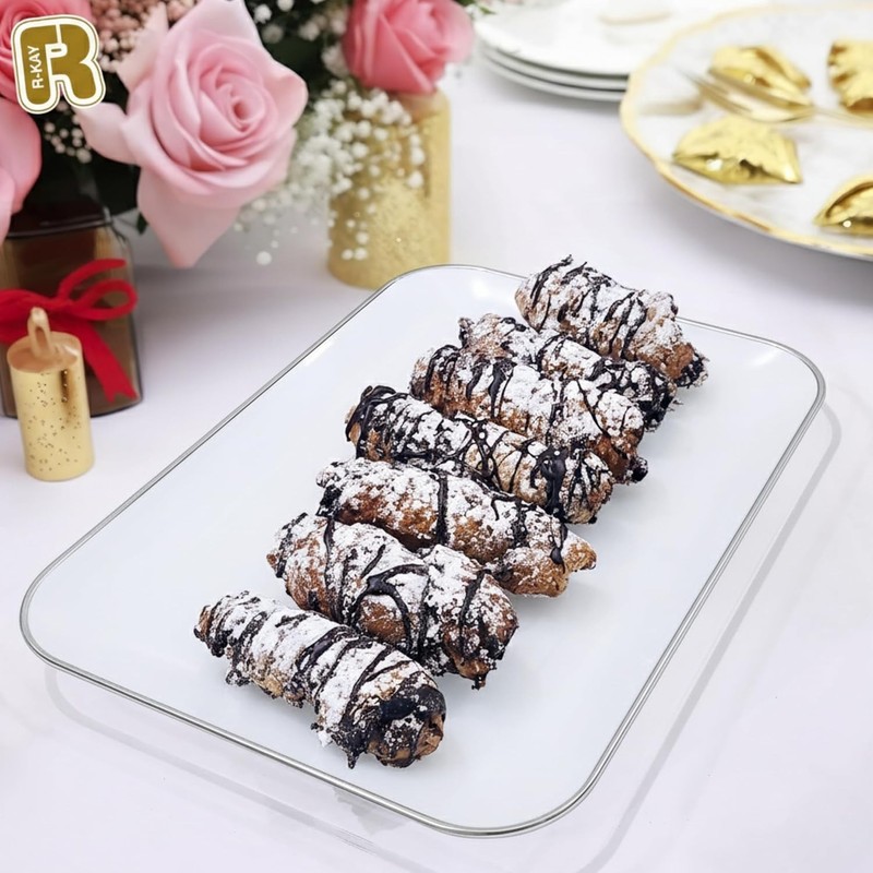 8x11 Inch Rectangular Silver Plastic Dessert Trays - Pack of 3 for Entertaining gallery