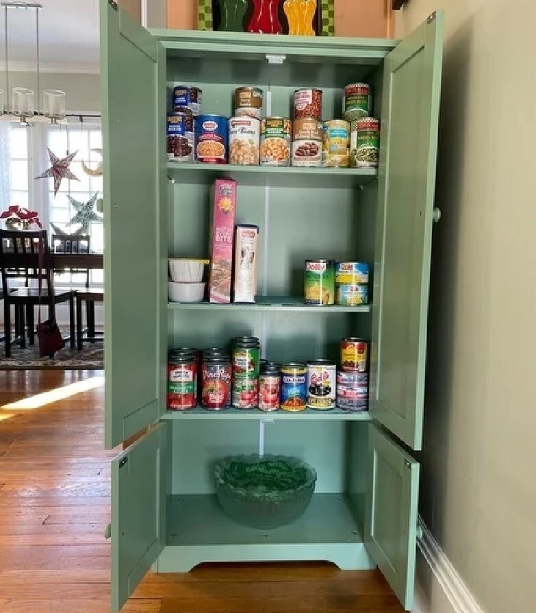 Wood Pantry Kitchen Utility Cabinet Retro Green Shelves 4 Door Laundry Closet gallery