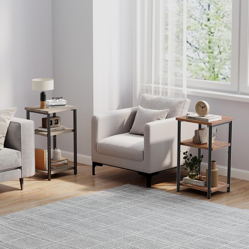 3-Tier End Table Small Side Table Storage Shelf Nightstand with Adjustable Feet gallery