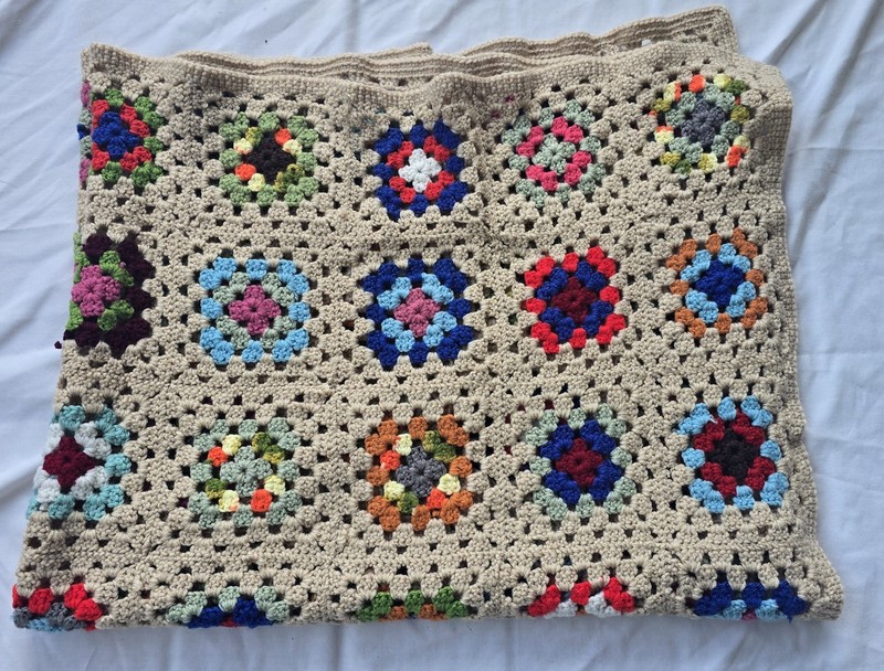 Hand Crocheted Multicolor Afgan Throw Blanket Granny Squares Around 54x41 gallery