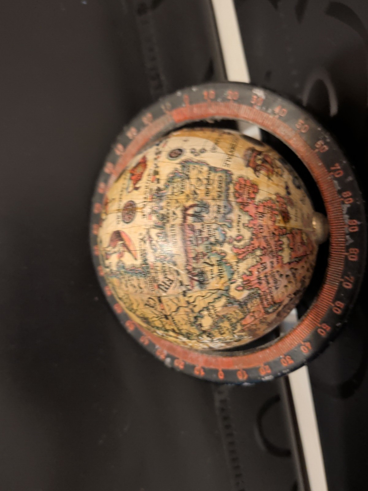 TARTARIAN Vintage Globe Rotating Multicolor Zodiac Base Antique Finish Missing gallery
