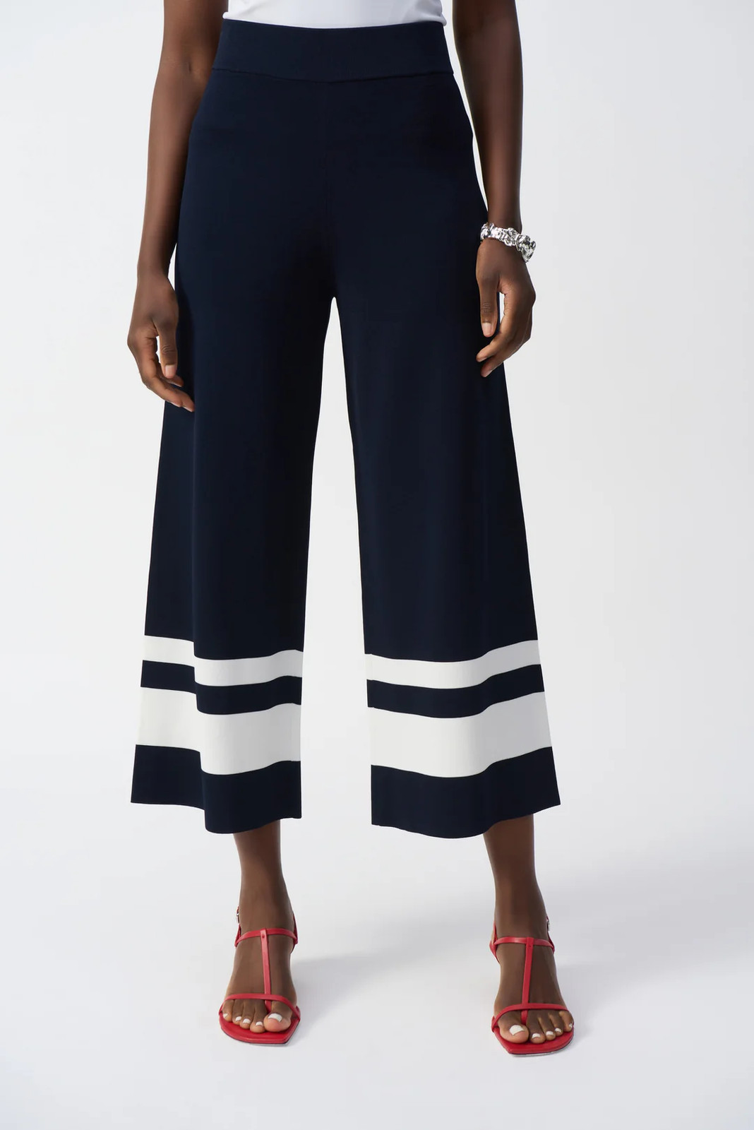 Joseph Ribkoff Blue/Vanilla Stripe Pull On Wide Leg Culotte Pants 251945 gallery