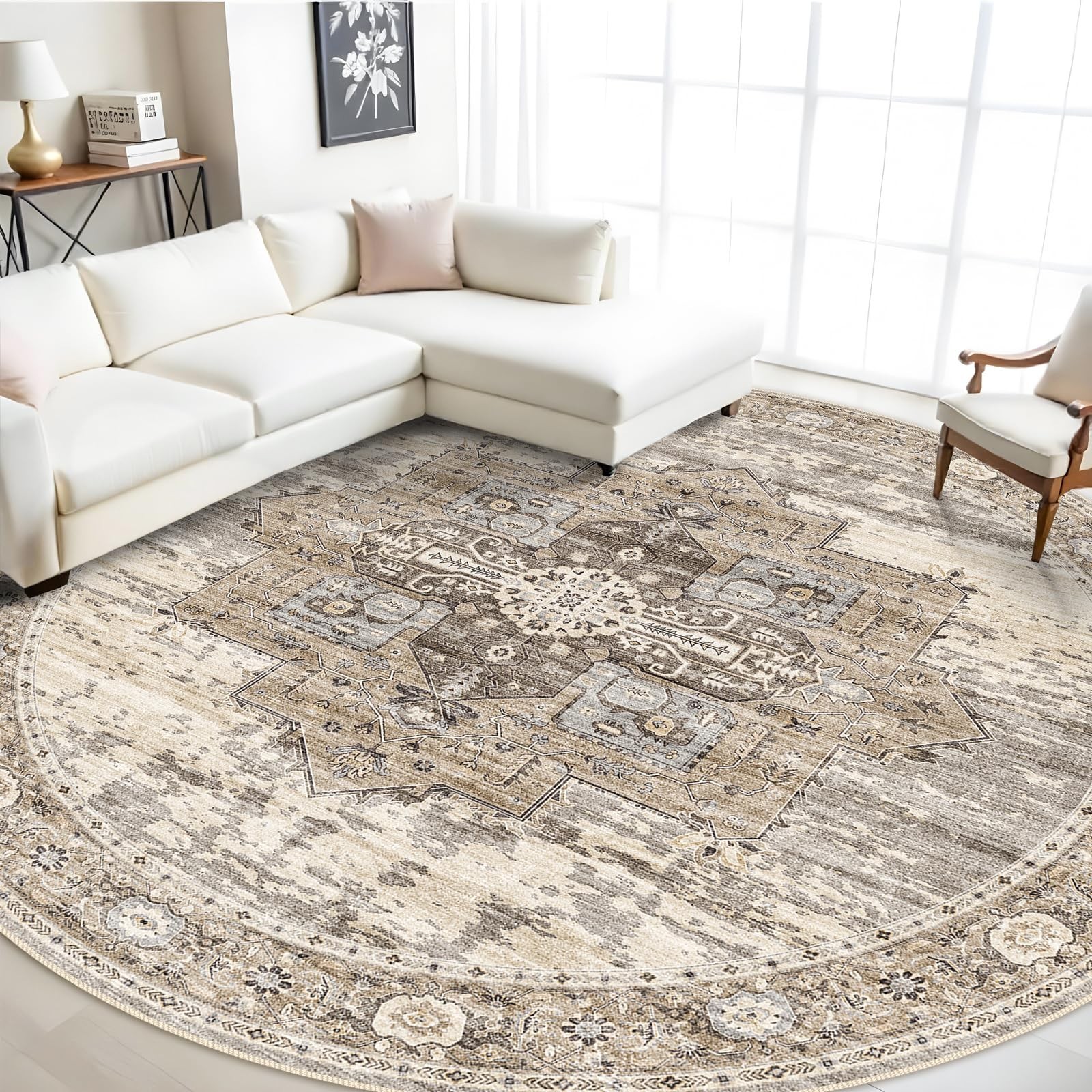 RUUGME 9ft Round Area Rug - Large Boho Rugs for Living Room Stain Resistant C... gallery
