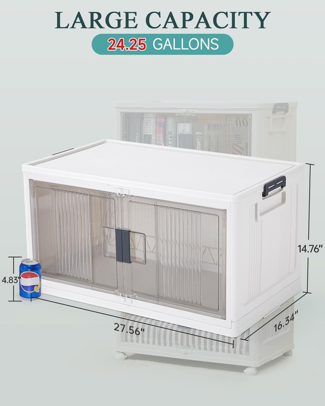 97QT Stackable Lockable Storage Bins with Lids - Folding Cabinet with Doors &... gallery