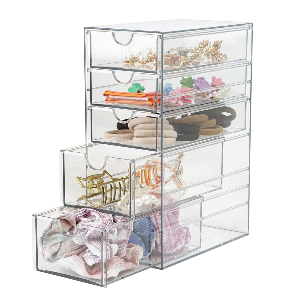 Plastic Drawer Storage with 5 Different Sizes Drawers, Clear Light Gray Hair ...