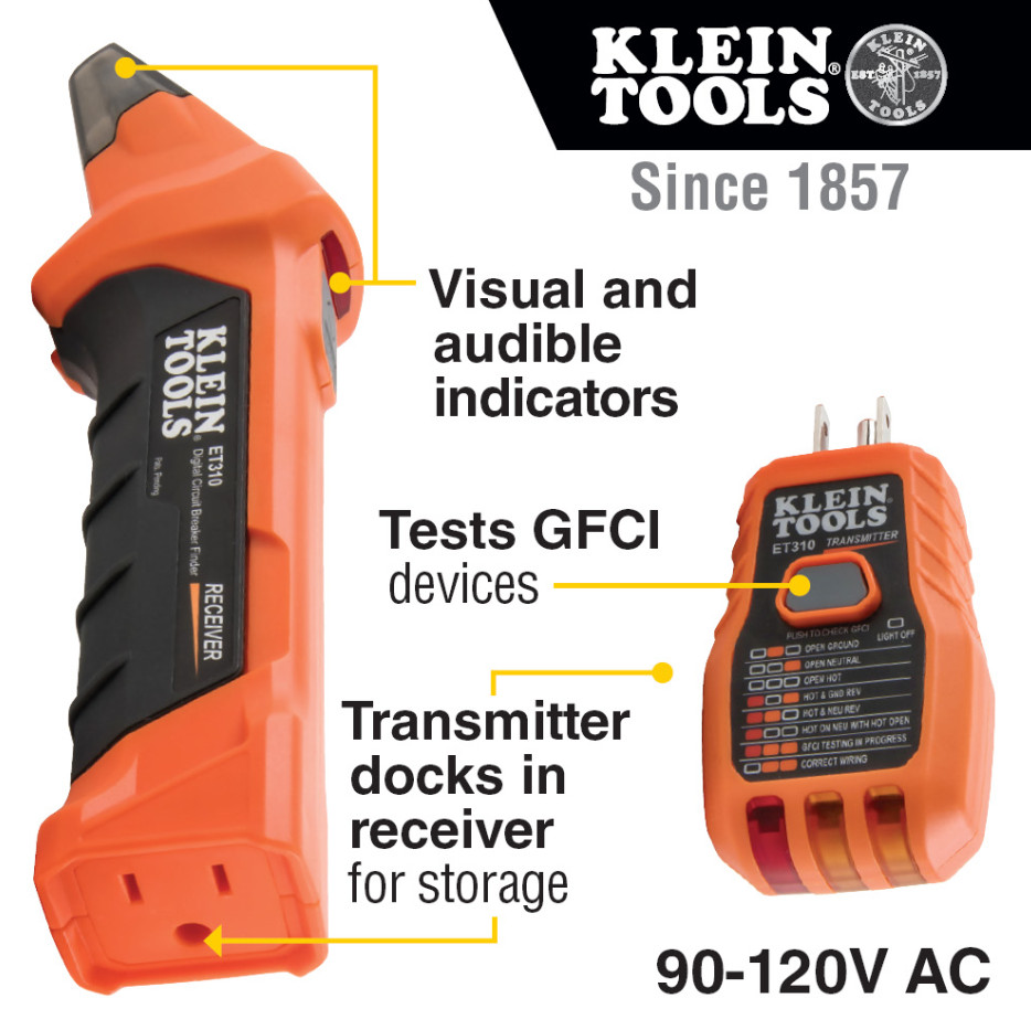 Klein Tools ET310KIT AC Circuit Breaker Finder Kit, Electric Tester, GFCI Tester gallery