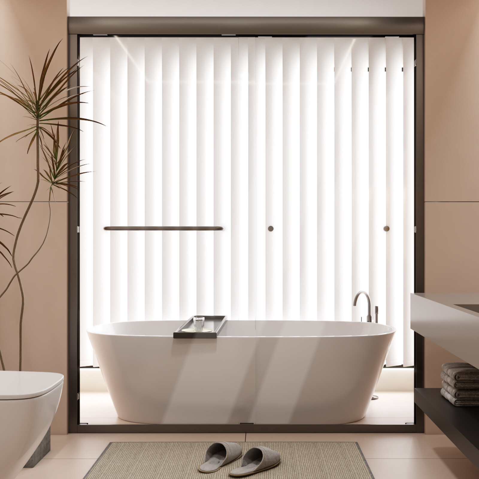 56-60'' x 72'' Double Sliding Shower Door Semi-Frameless Matte Black Upgraded gallery