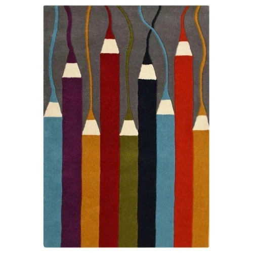 Pencil Design Hand Tufted Wool Rug, Wool Carpet Abstract Handmade Wool Area Rug gallery