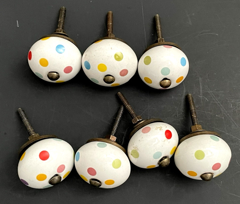 POLKA DOT Ceramic Drawer Pulls Cabinet Knobs SET of 7 Mount Screw 1.5" Wide gallery