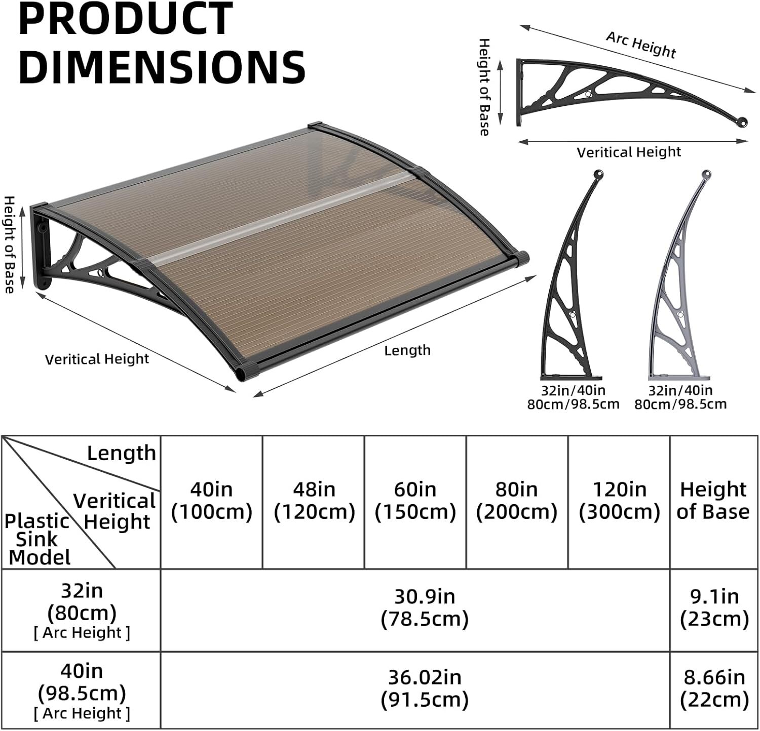 Window Door Awning Canopy for Doorways Patio Balcony Shade Polycarbonate Sheet gallery