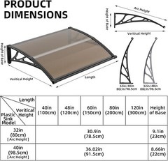 Window Door Awning Canopy for Doorways Patio Balcony Shade Polycarbonate Sheet