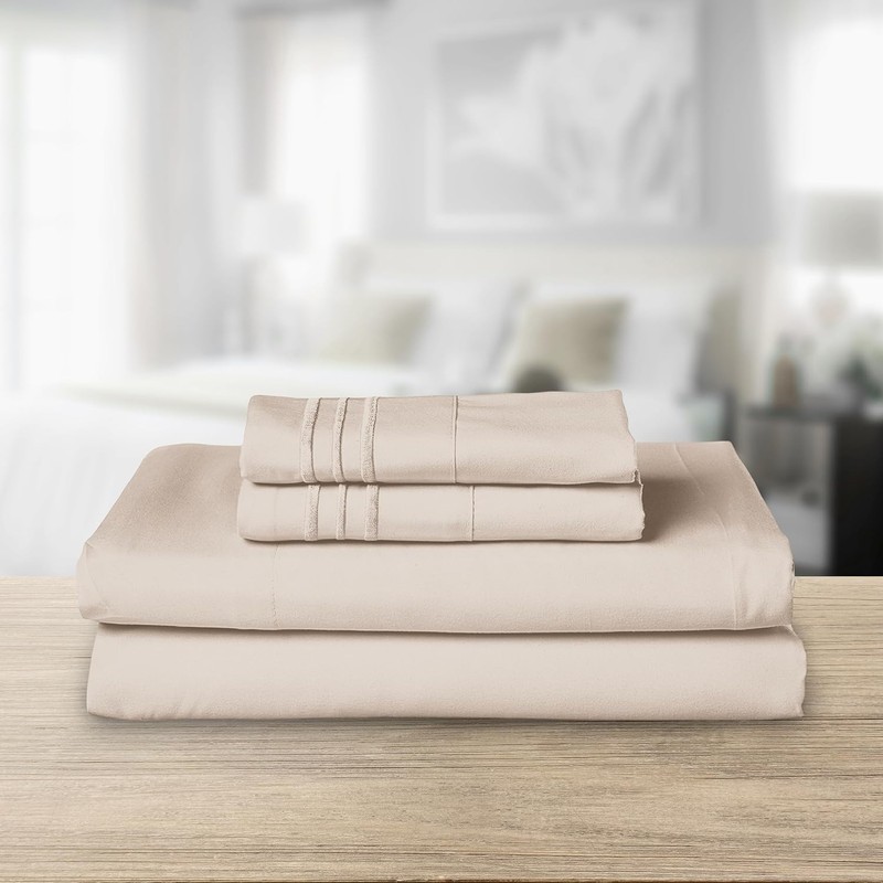 Hotel Quality Embroidered Microfiber Sheet Set, Queen, Cream gallery