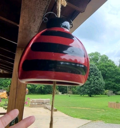 Ceramic Ladybug Wind Chime Red & Black Polka Dots & Stripes Jute String gallery