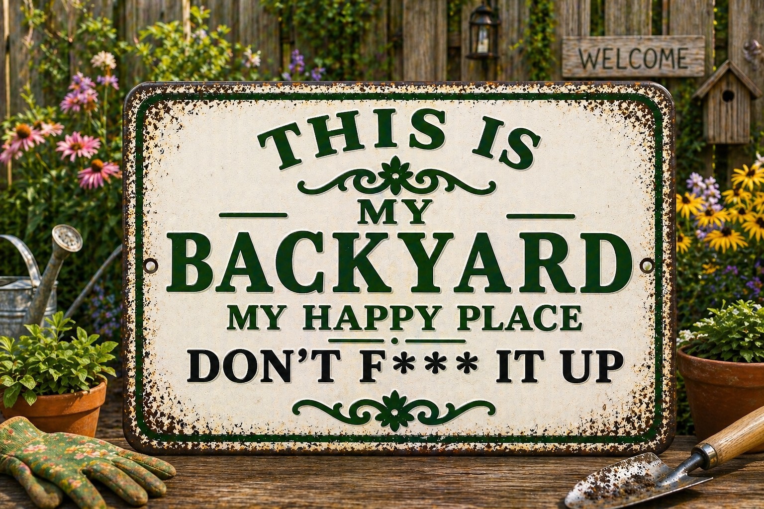 Funny Backyard Sign This Is My Backyard Happy Place Don’t F It Up Metal Decor gallery