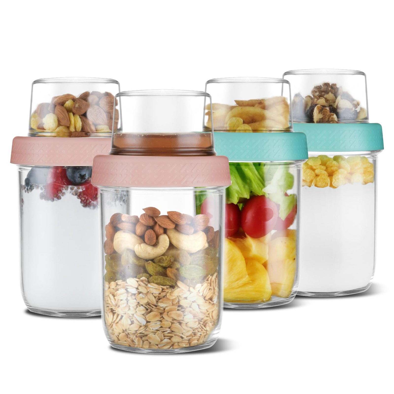 4oz 16 oz Glass Overnight Oats Containers with Lids 4Pack, Yogurt Parfait Cups w gallery
