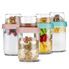 4oz 16 oz Glass Overnight Oats Containers with Lids 4Pack, Yogurt Parfait Cups w