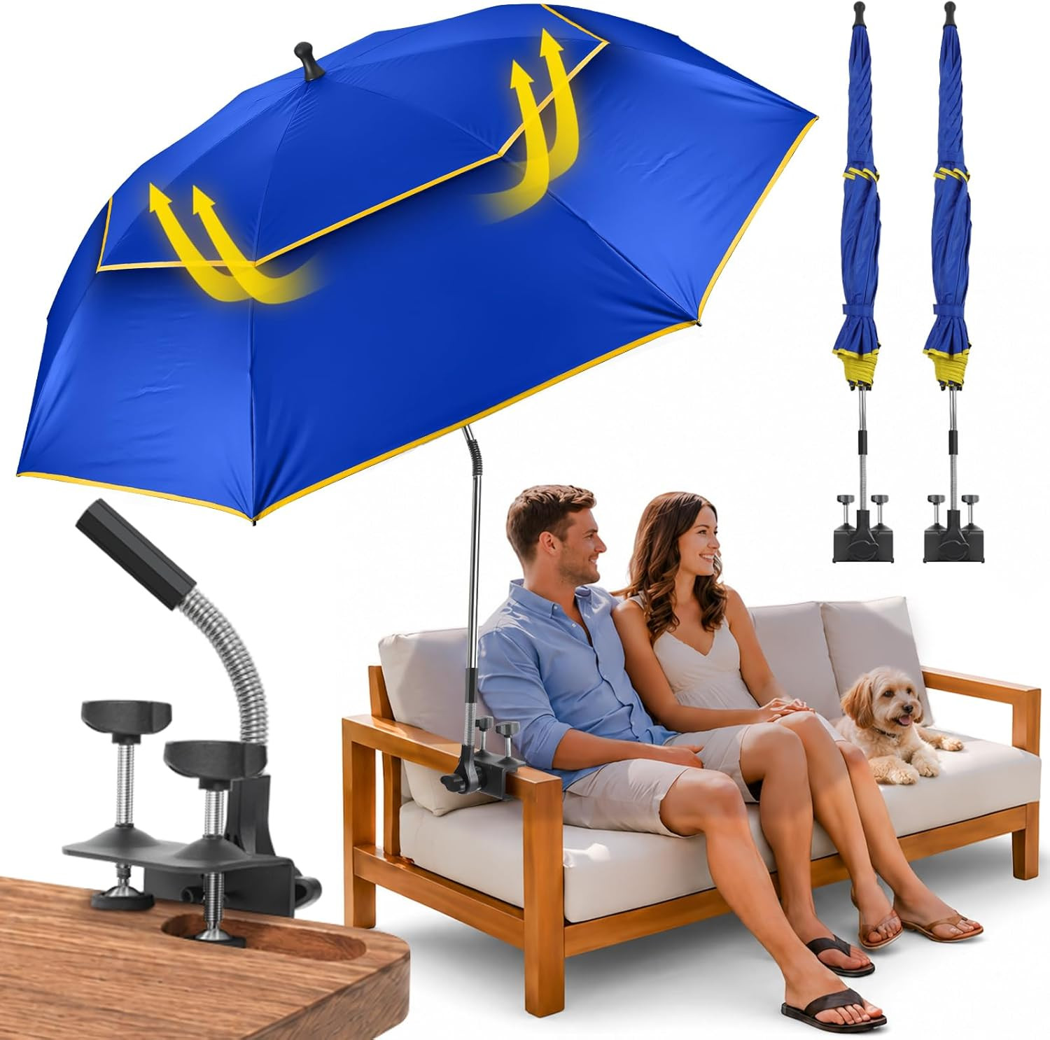 Chair Umbrella with Clamp,2Pack 53 Inches Double Canopy Beach Chair Umbrella wit gallery