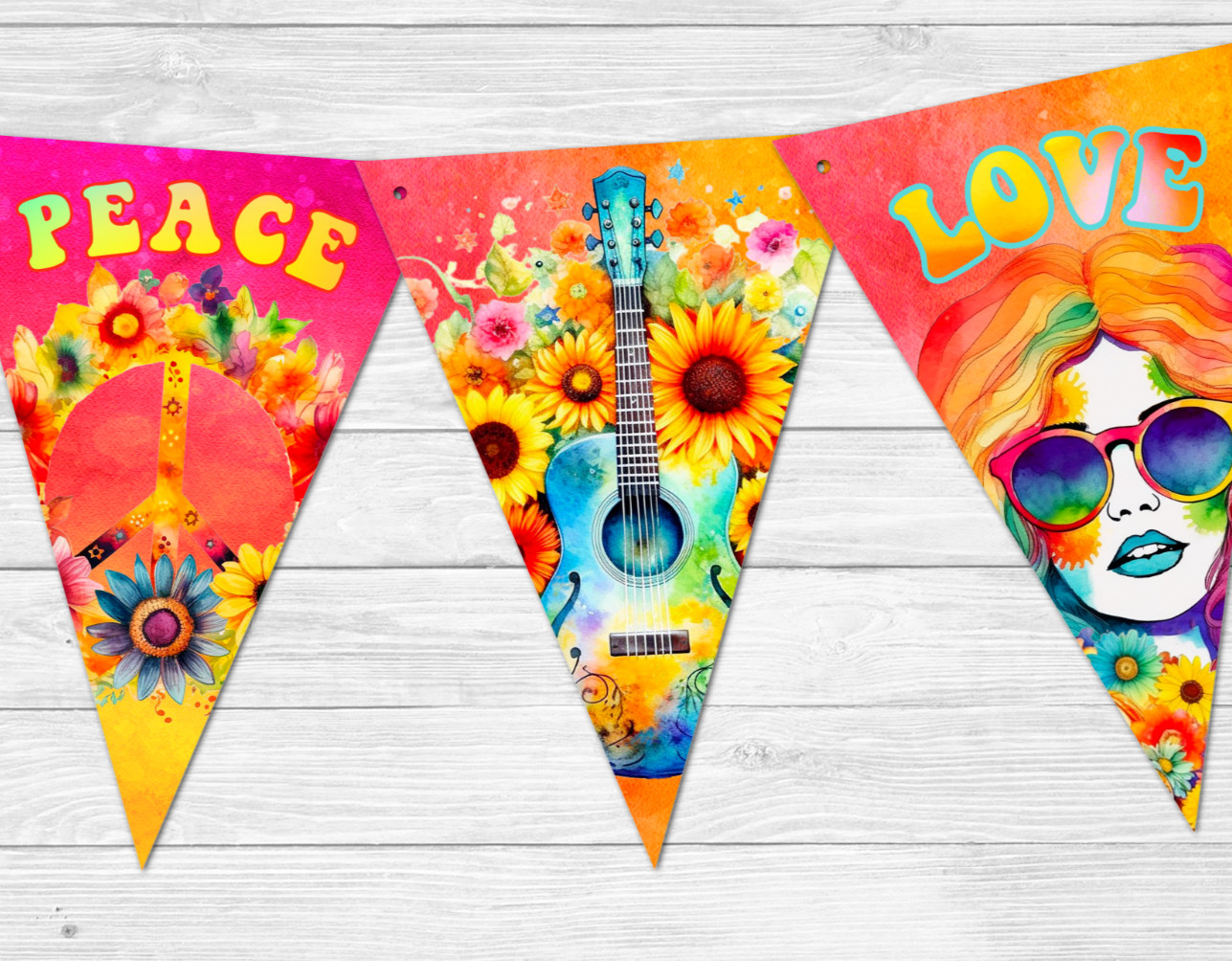 Hippie Chic Retro 1960's / 1970's Psychedelic Festival Bunting Decoration gallery