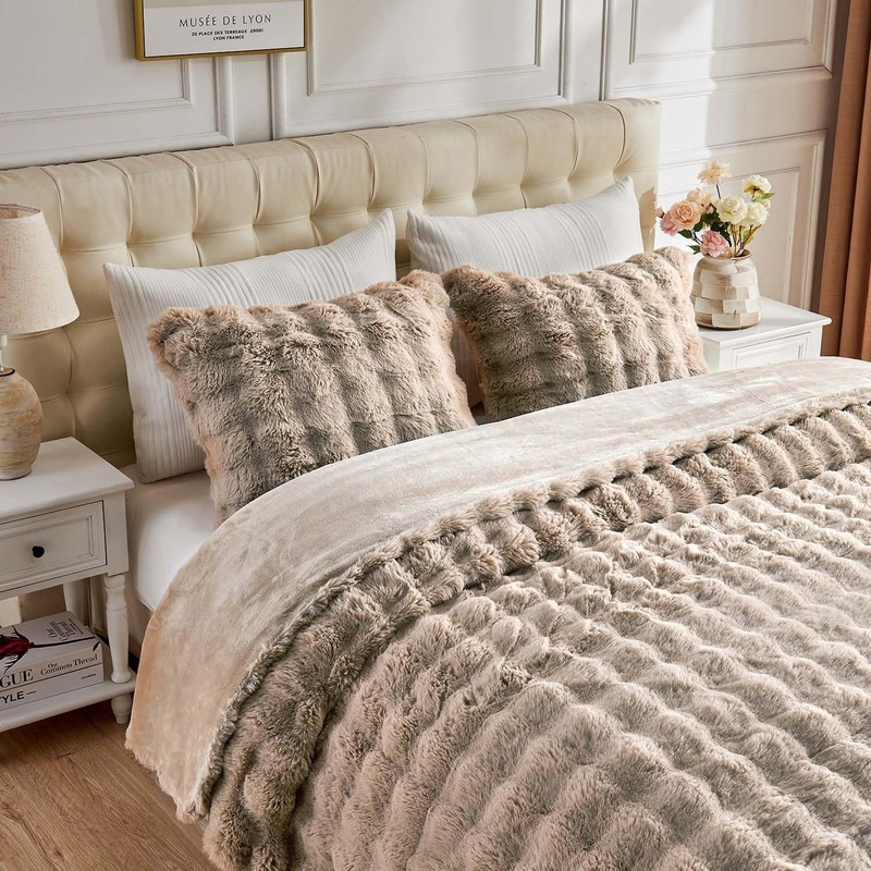 Fluffy Comforter Cover Set - Rabbit Fluff Faux Fur Linen Duvet Cover Queen Si... gallery