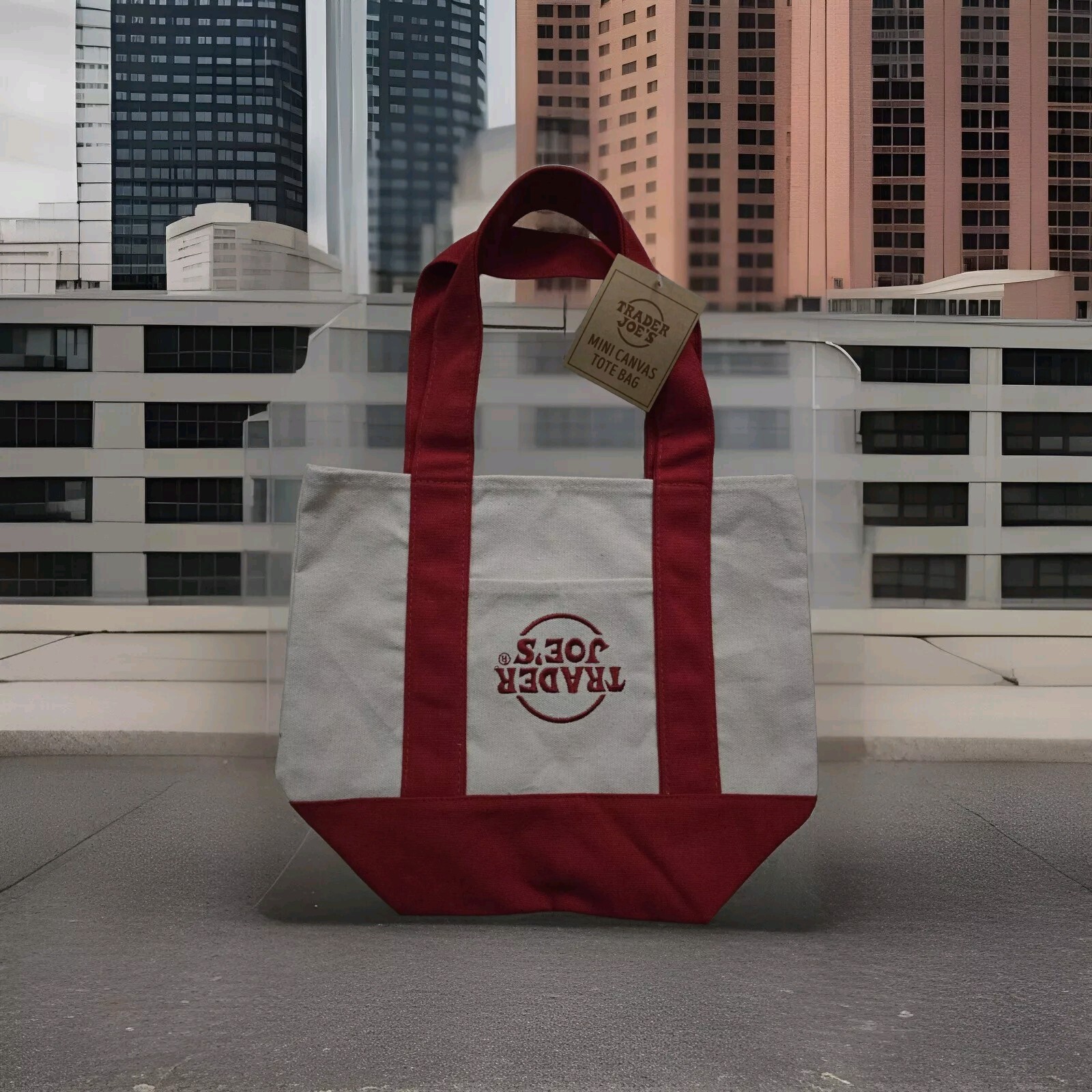 Trader Joe Canvas Upside Down Label. RARE COLLECTIBLE ITEM. See Pictures. 1 BAG! gallery