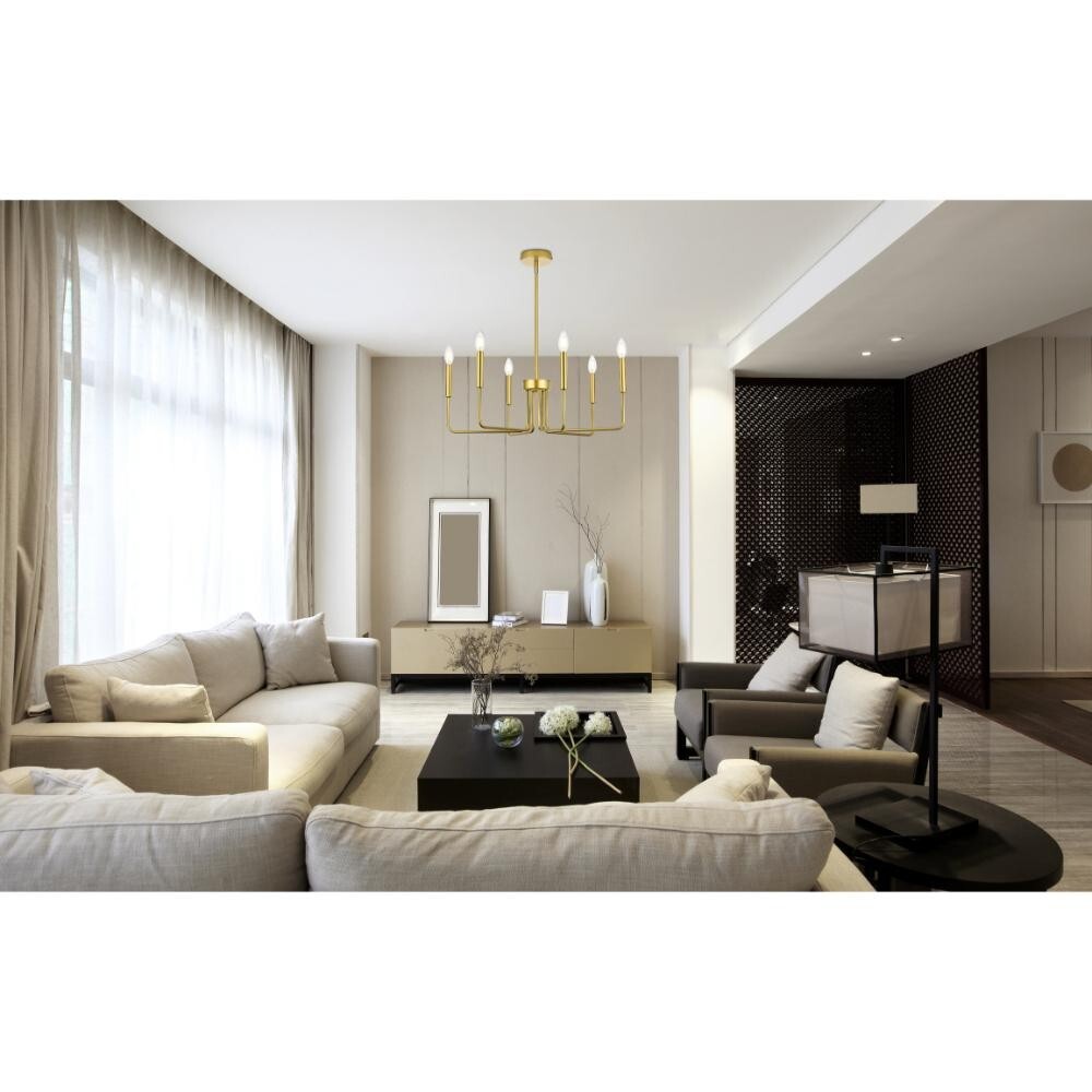 Chandelier Brass Color Living Dining Room Kitchen Foyer Bedroom 6 Light Fixture gallery