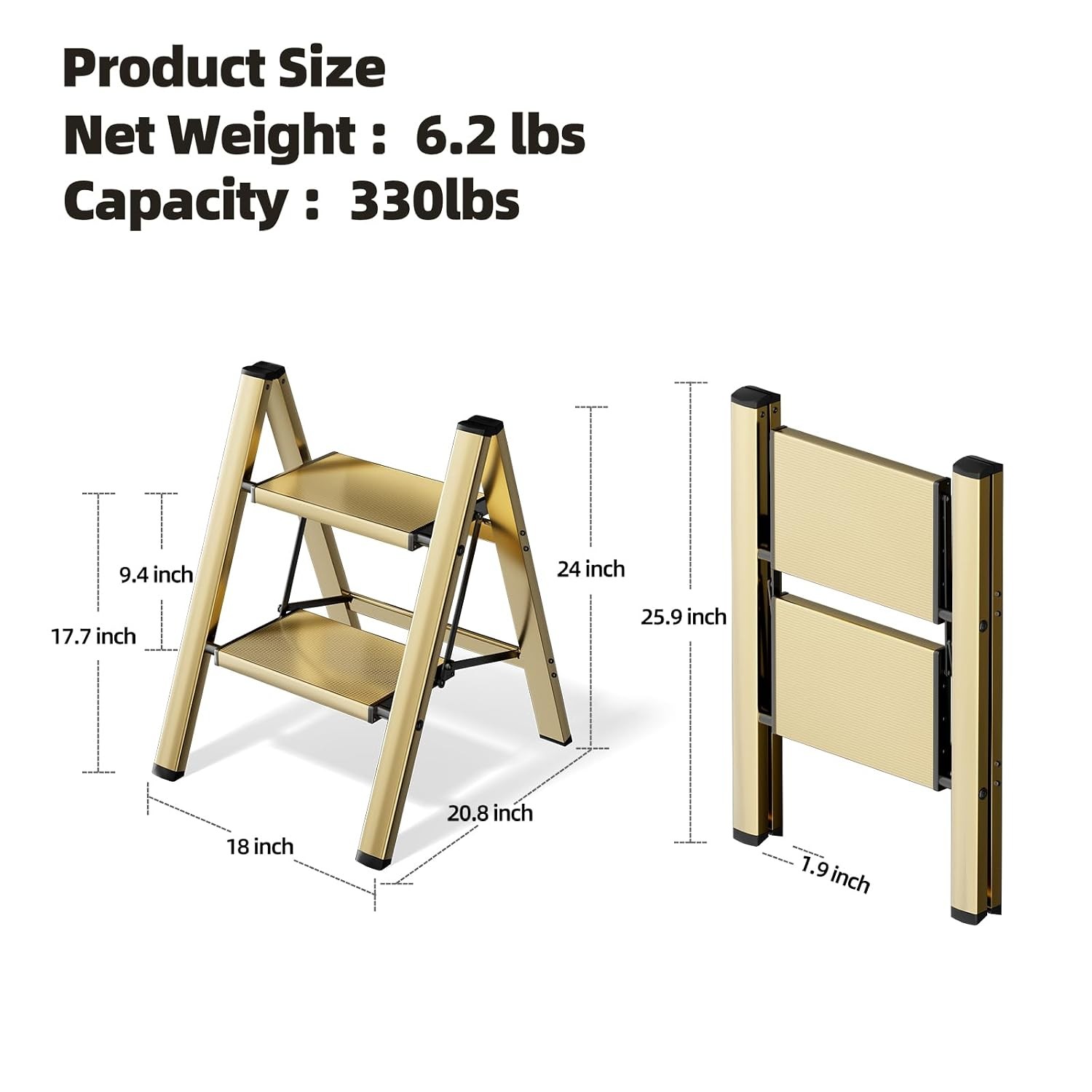 Lightweight 2 Step Ladder 330lb Capacity Anti Slip Wide Pedal Portable Stool gallery