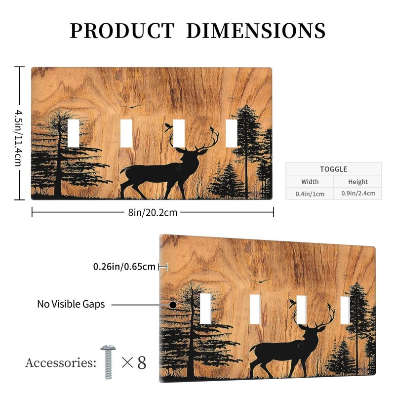 Gnauhuott Light Switch Covers Rustic Farmhouse Orange Brown Pine Tree Deer Wood gallery
