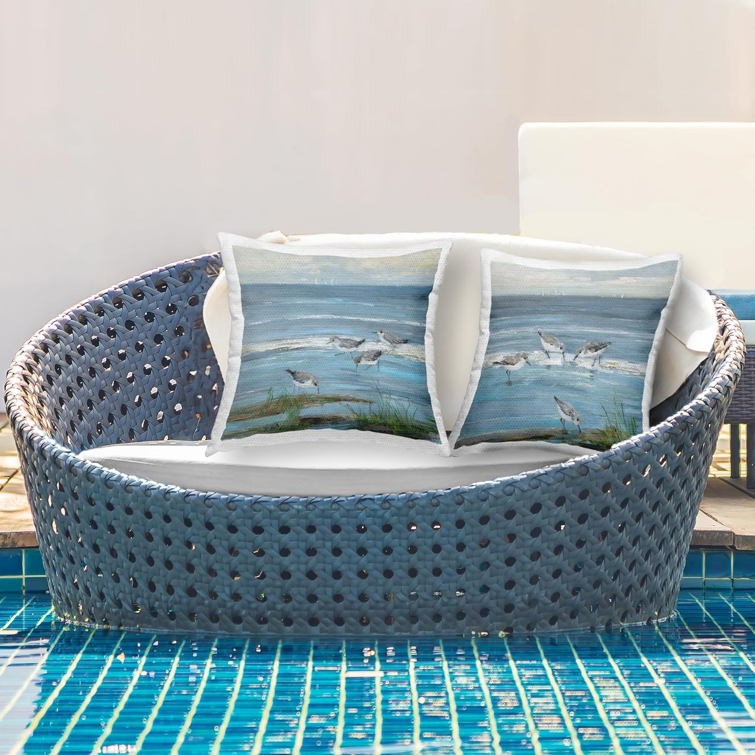 Nautical Sandpipers Outdoor Pillow Set by Sally Swatland - 2 Pack gallery
