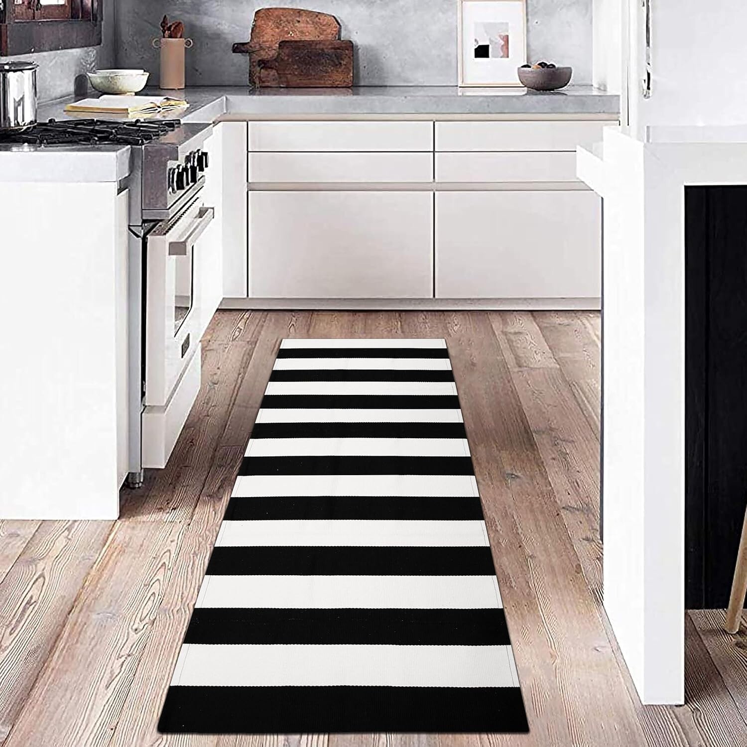 KOZYFLY Black and White Striped Runner Rug 2x6 Ft Washable Hallway Runner Rug Fa gallery