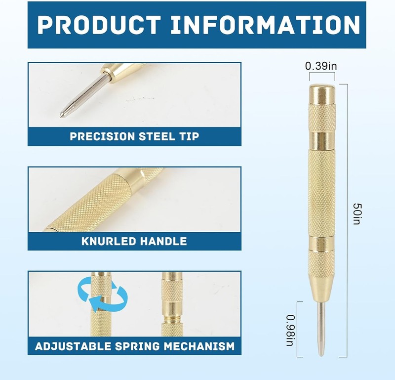 2PCS Automatic Center Punch,5'' Spring Loaded Center Punch, Heavy Duty Steel Adj gallery