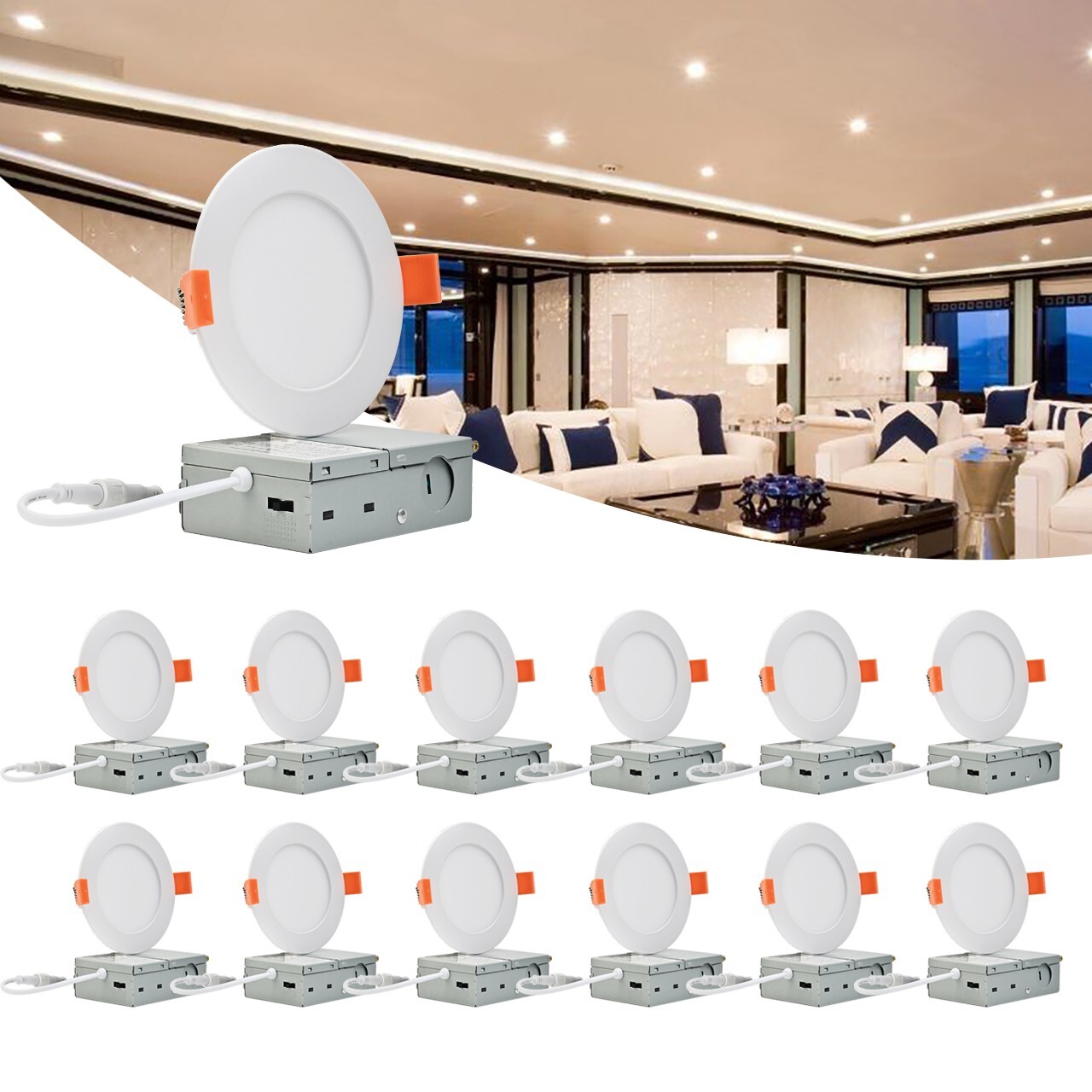 12 Pack 4 Inch 10W 5CCT LED Ceiling Lights Downlights Dimmable with Junction Box gallery